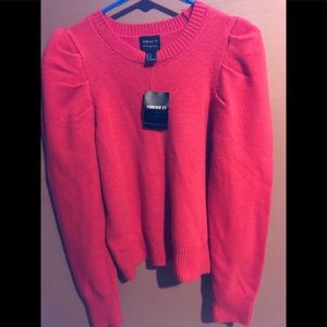 Forever 21 Puff Sleeve Sweater in Coral